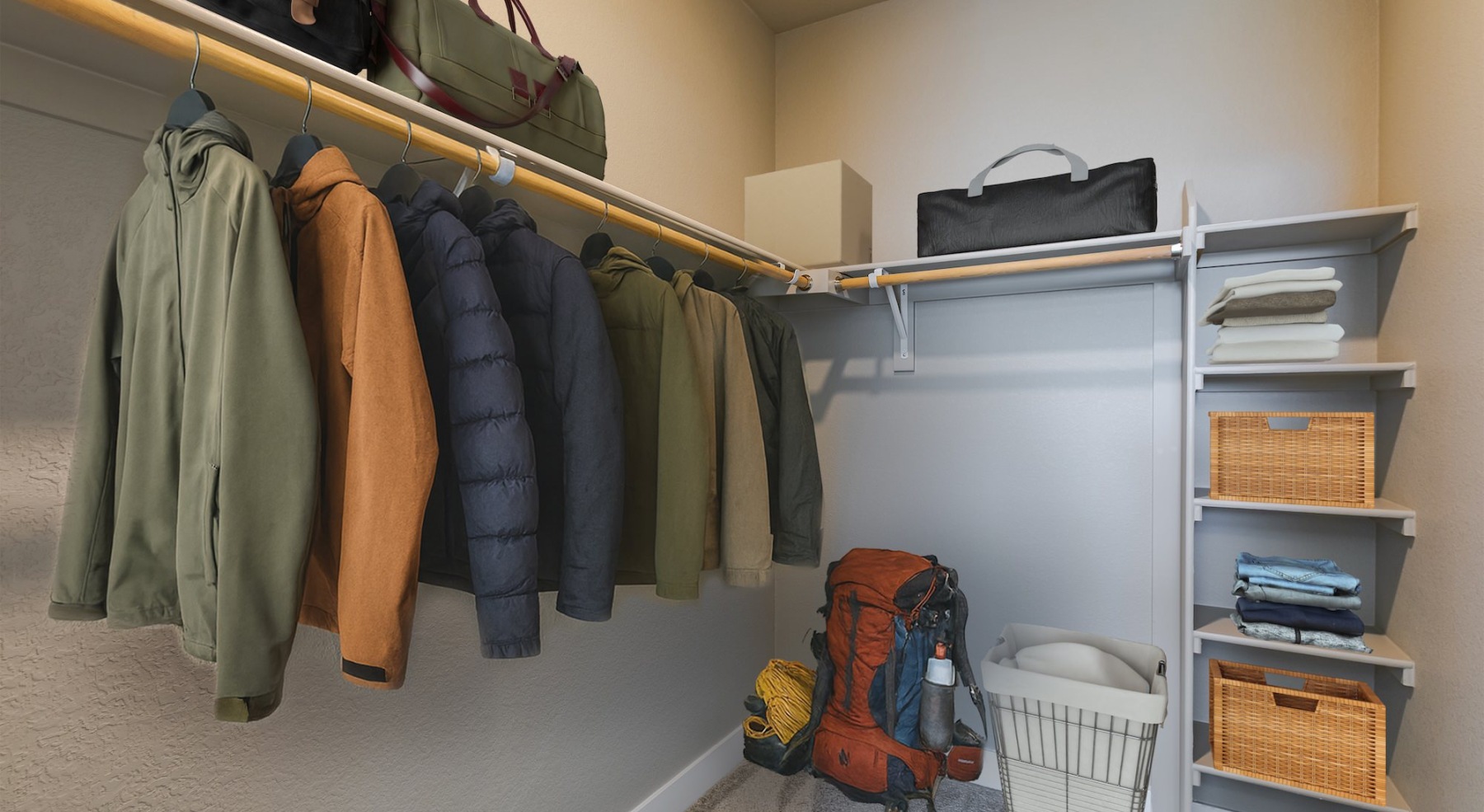 a spacious closet with ample shelving