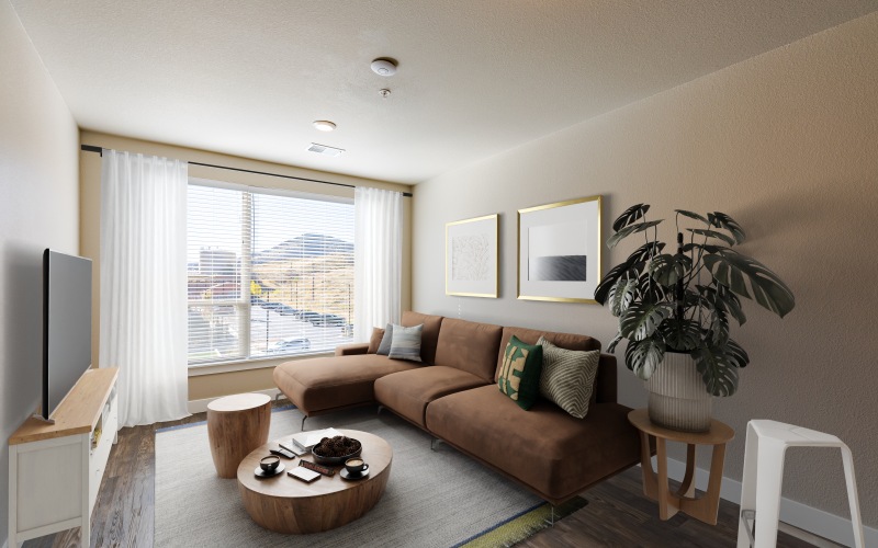 a living room with a large window