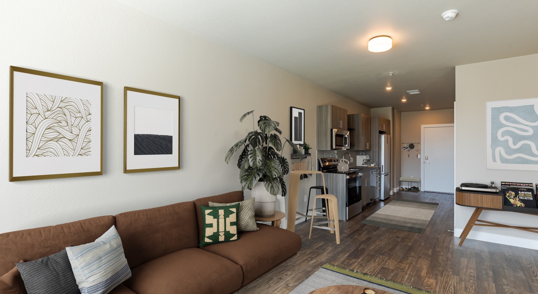 Open space living area with natural lighting