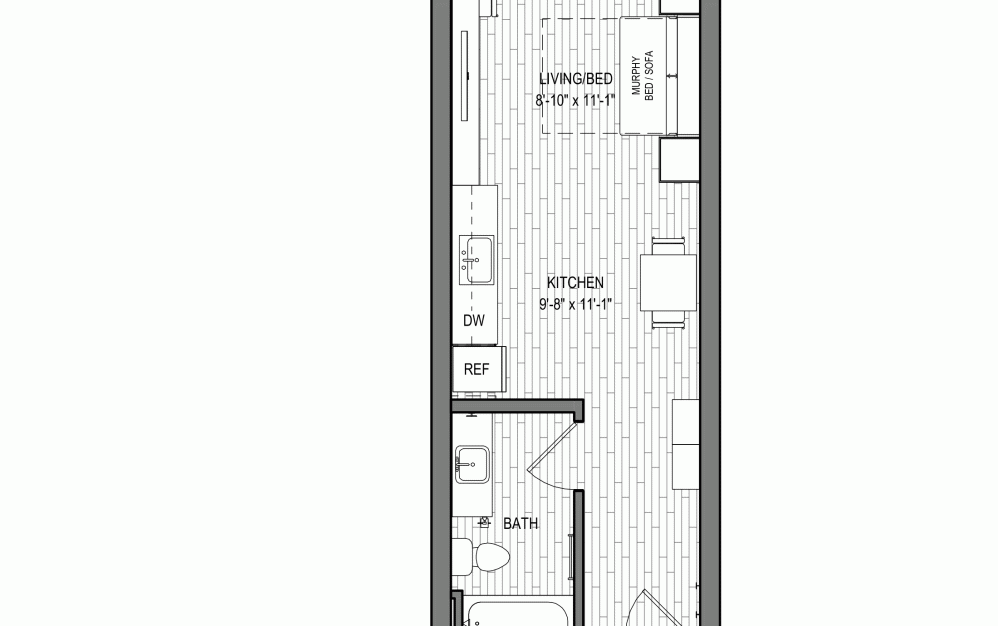 Lithium - Furnished - Studio floorplan layout with 1 bathroom and 371 - 390 square feet