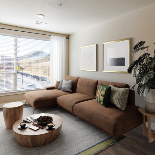 a living room with a couch and coffee table